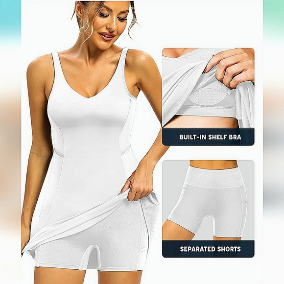 NEW Colorskin Women's 2-Piece Tennis/Golf Dress & Shorts Set! White (S) Stretch - Picture 6 of 9